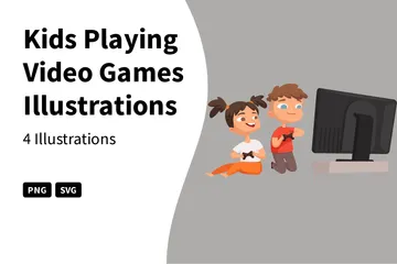 Enfants jouant à des jeux vidéo Pack d'Illustrations