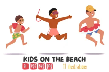 Enfants sur la plage Pack d'Illustrations