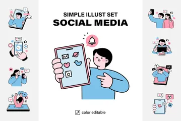Ensemble d'illustrations de médias sociaux Pack d'Illustrations
