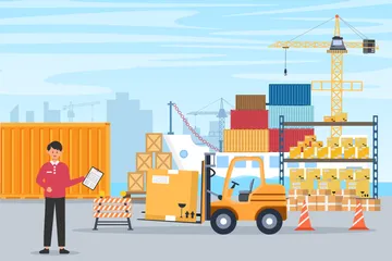 Transporte de camión o avión de contenedor de entrega Paquete de Ilustraciones