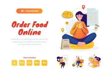 Encomende comida on-line Pacote de Ilustrações