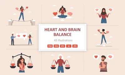 Equilibrio entre corazón y cerebro Paquete de Ilustraciones