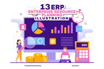 ERP Enterprise Resource Planning System Illustration Pack