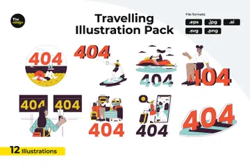 Error 404 de vacaciones de viaje Paquete de Ilustraciones