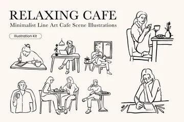 Escena de cafe Paquete de Ilustraciones