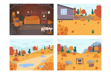 Escena de vacaciones de otoño Paquete de Ilustraciones