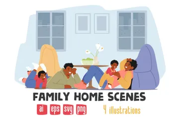 Escenas de hogares familiares Paquete de Ilustraciones