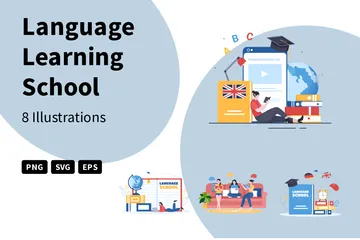 Escuela de aprendizaje de idiomas Paquete de Ilustraciones