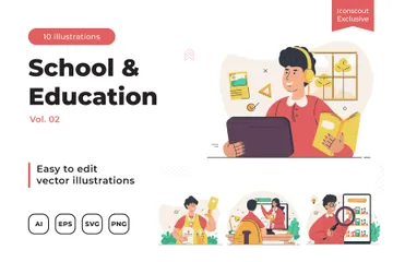 Escuela y educación en línea Paquete de Ilustraciones