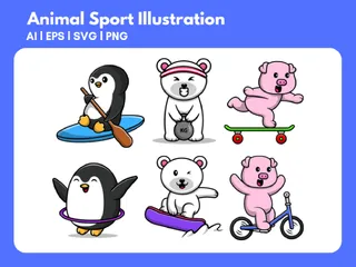 Esporte Animal Pacote de Ilustrações