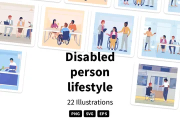 Estilo de vida de una persona discapacitada Paquete de Ilustraciones