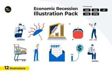 Estresse financeiro e declínio econômico Pacote de Ilustrações