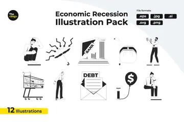 Estresse financeiro e declínio econômico Pacote de Ilustrações