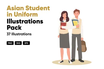 Estudiante asiático en uniforme Paquete de Ilustraciones