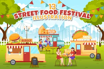 Evento del festival de comida callejera Paquete de Ilustraciones