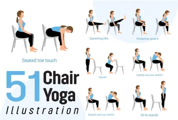 Exercício de ioga em cadeira Pacote de Ilustrações