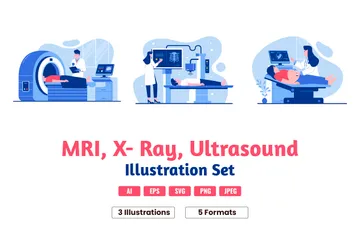 Exploración médica, escáner de resonancia magnética, ultrasonido, rayos X Paquete de Ilustraciones