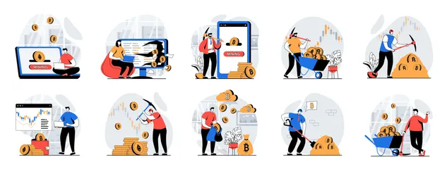 Extraction de crypto-monnaie Pack d'Illustrations