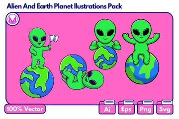 Alien avec la Terre Pack d'Illustrations