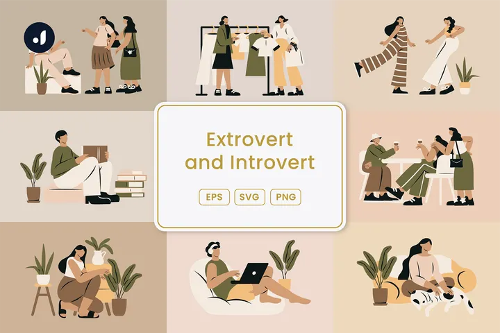 8 Introvert And Extrovert Girls Illustration Packs - Free in SVG, PNG ...