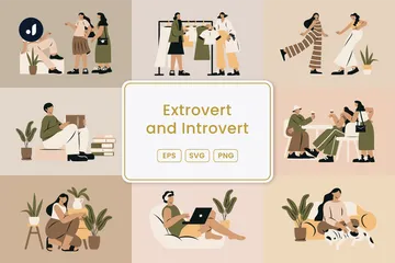 Extrovertido e introvertido Pacote de Ilustrações