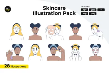 Facial Skincare Routine For Healthy Skin Illustration Pack