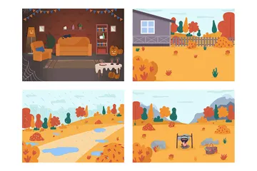 Fall Holiday Scene Illustration Pack