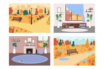 Fall In City Illustration Pack