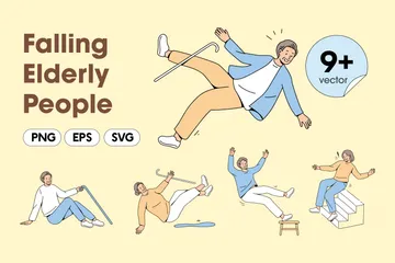 Falling Elderly People Illustration Pack