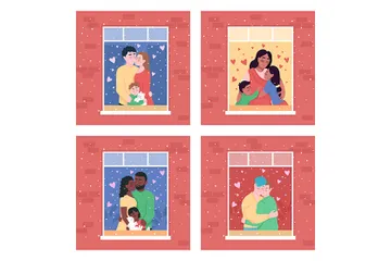 Famiglia felice nella finestra di casa Illustration Pack