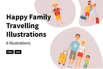 Familia feliz viajando Paquete de Ilustraciones