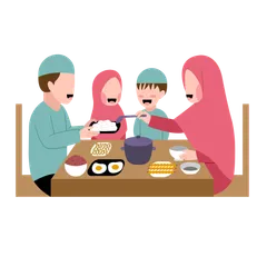 Familia musulmana cenando Paquete de Ilustraciones
