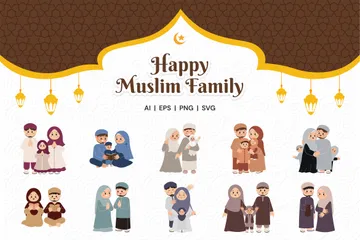 Feliz familia musulmana Paquete de Ilustraciones