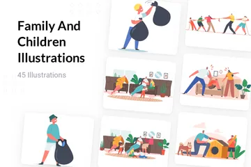 Familia y niños Illustration Pack