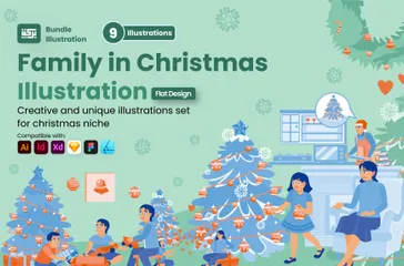 Familie zu Weihnachten Illustrationspack