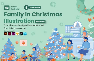 Family In Christmas Illustration Pack