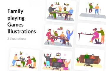 Family Playing Games Illustration Pack
