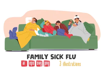 Family Sick Flu Illustration Pack