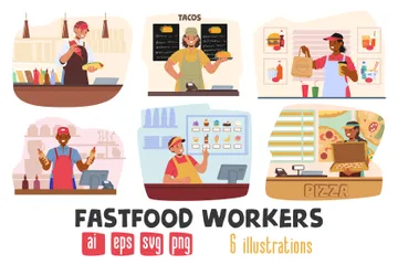 Fast-Food-Mitarbeiter Illustration Pack