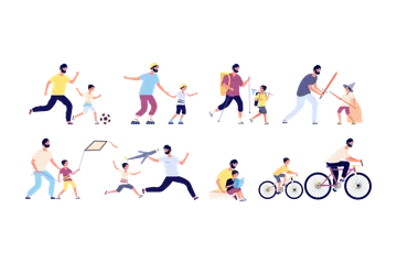 Father With Children Illustration Pack