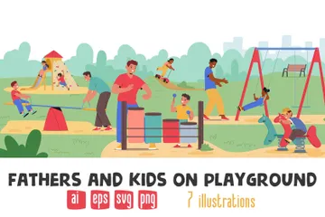 Fathers And Kids On Playground Illustration Pack