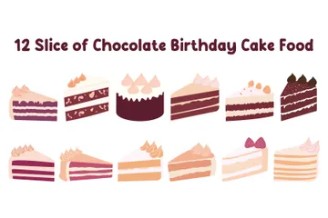 Fatia de bolo de aniversário de chocolate Comida Pacote de Ilustrações