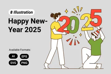 Feliz ano novo 2025 Pacote de Ilustrações