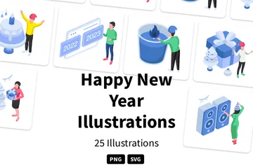 Feliz Ano Novo Pacote de Ilustrações