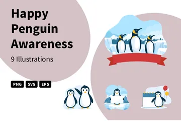 Feliz Dia da Conscientização do Pinguim Pacote de Ilustrações