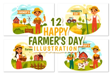 Feliz Dia do Agricultor Pacote de Ilustrações