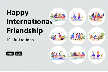 Feliz Dia Internacional da Amizade Pacote de Ilustrações