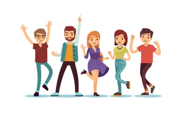 Feliz Sonriendo Bailando Joven Paquete de Ilustraciones