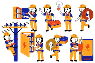 Female Electrician Illustration Pack
