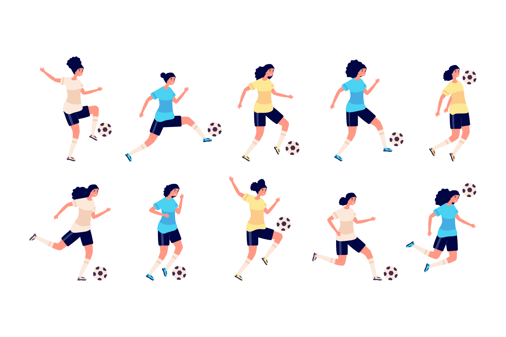 Female Football Players Illustration Pack - 9 Free Download People 